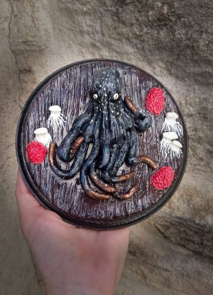 Décoration murale sculpture pieuvre sur plaque en bois – Image 2
