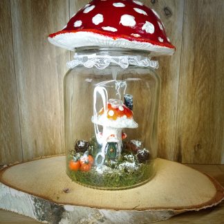 Sculpture lumineuse Maison champignon dans bocal en verre - pour Laureen Dewallens