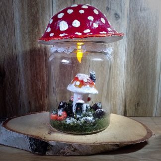 Sculpture lumineuse Maison champignon dans bocal en verre - pour Laureen Dewallens