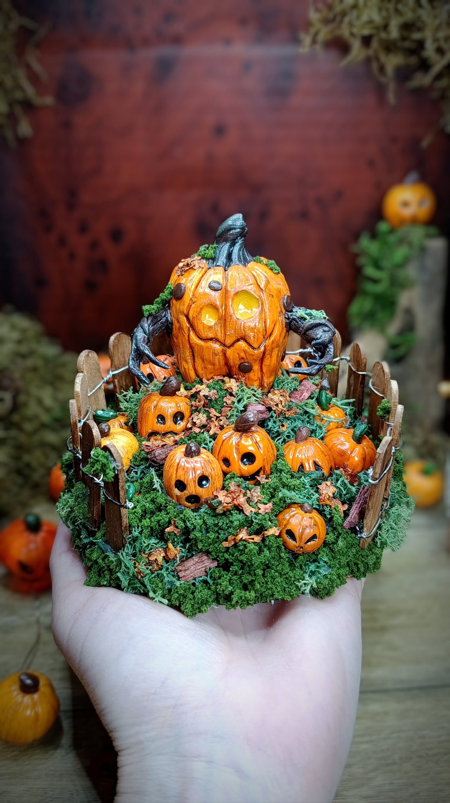 Diorama Jack-o'-Lantern Halloween — Décoration Artisanale Citrouille Fait Main