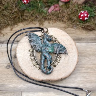Collier pendentif dragon vert avec aventurine - fait main
