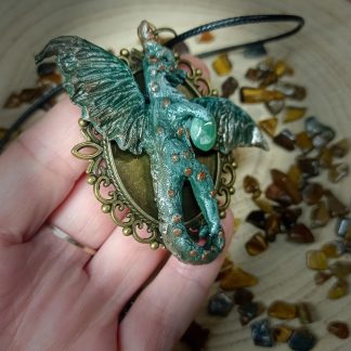 Collier pendentif dragon vert avec aventurine - fait main