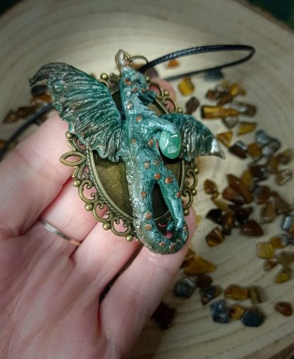 Collier pendentif dragon vert avec aventurine - fait main – Image 2