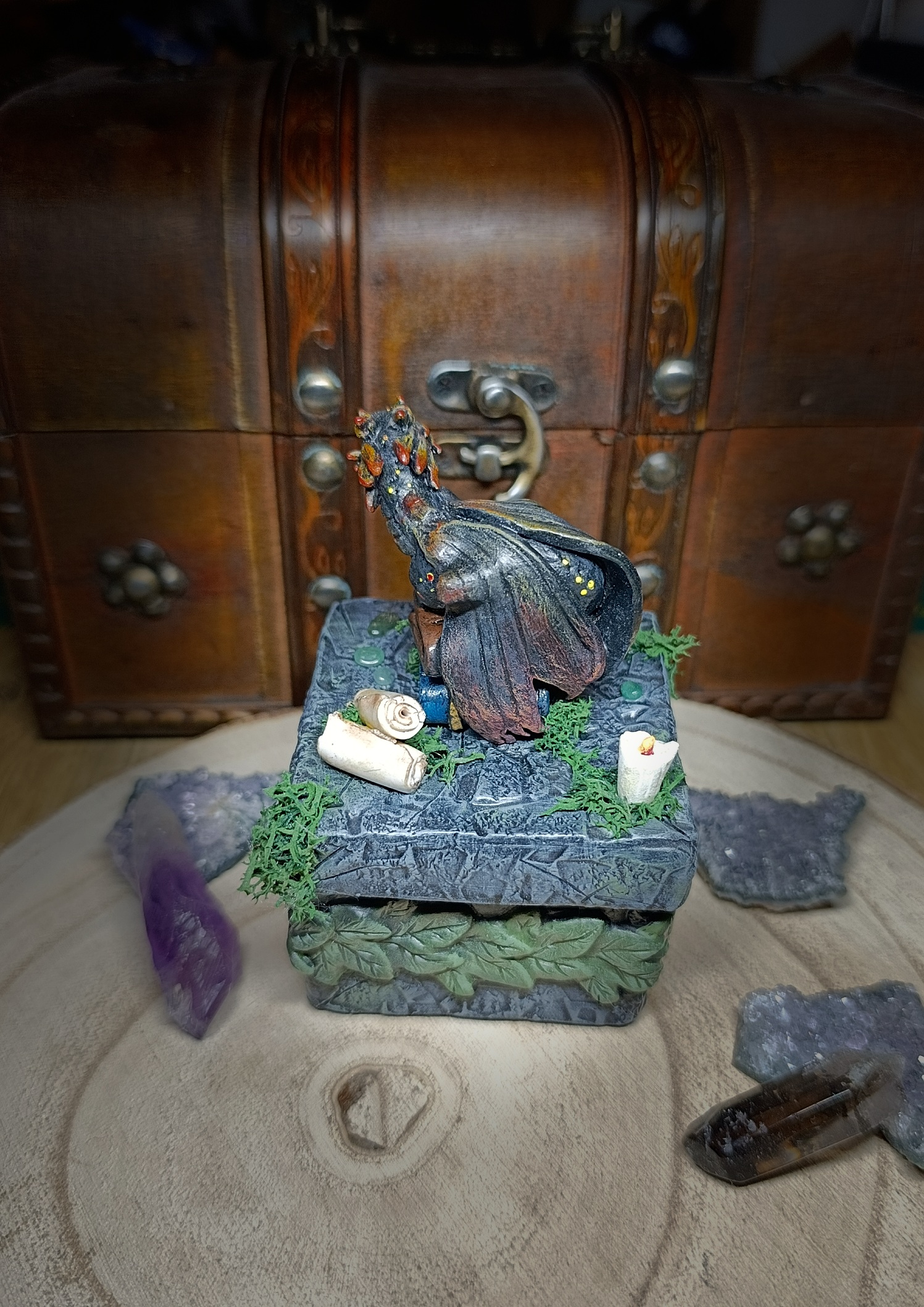 🔥RÉSERVÉ🔥 Boîte Fantasy Dragon sur livres avec parchemins et bougie - fait main – Image 6