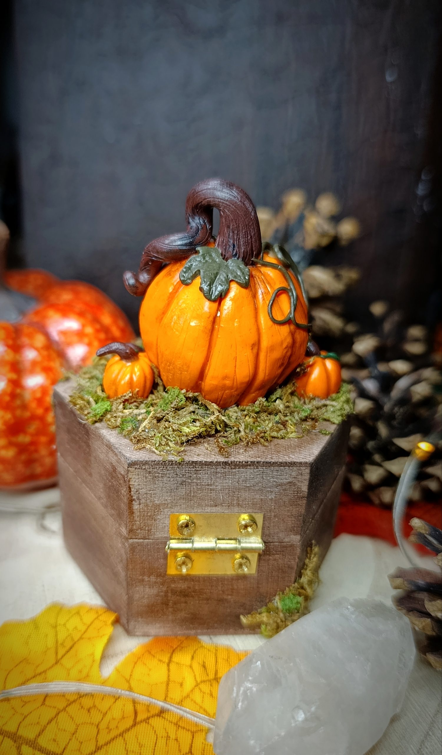 Boite en bois avec sculpture maison citrouille – Image 4