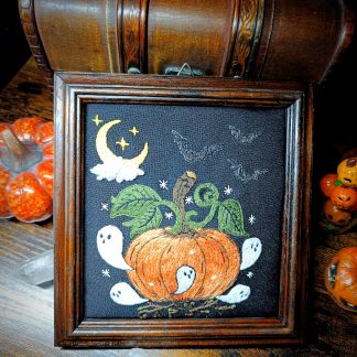 Broderie sous cadre "Les petits esprits de la citrouille"