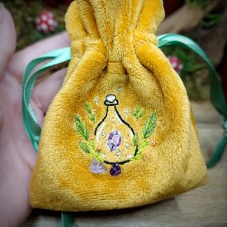 Pochon à cordon broderie potion magique avec éclats d'améthyste