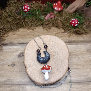 Collier champignon et lune – fait main