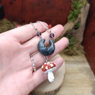 Collier champignon et lune - fait main