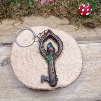 Porte clé clé des bois avec une agate mousse - fait main