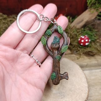 Porte clé clé des bois avec une agate mousse - fait main