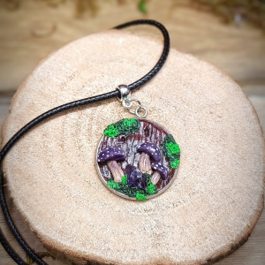 Pendentif petits champignons violets avec éclat d&rsquo;améthyste