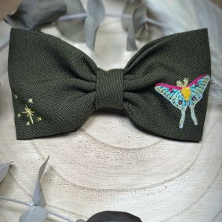 Barrette noeud brodée main - Papillon de nuit - Luna Moth