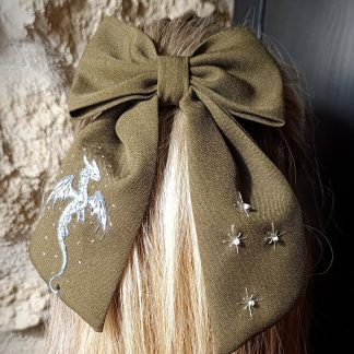 Barrette nœud broderie Dragon & étoiles phosphorescentes