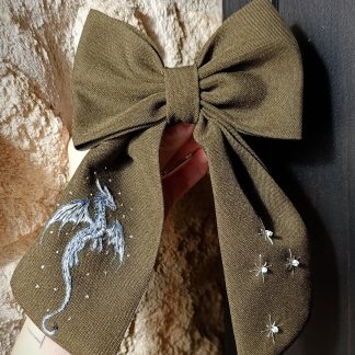 Barrette nœud broderie Dragon & étoiles phosphorescentes
