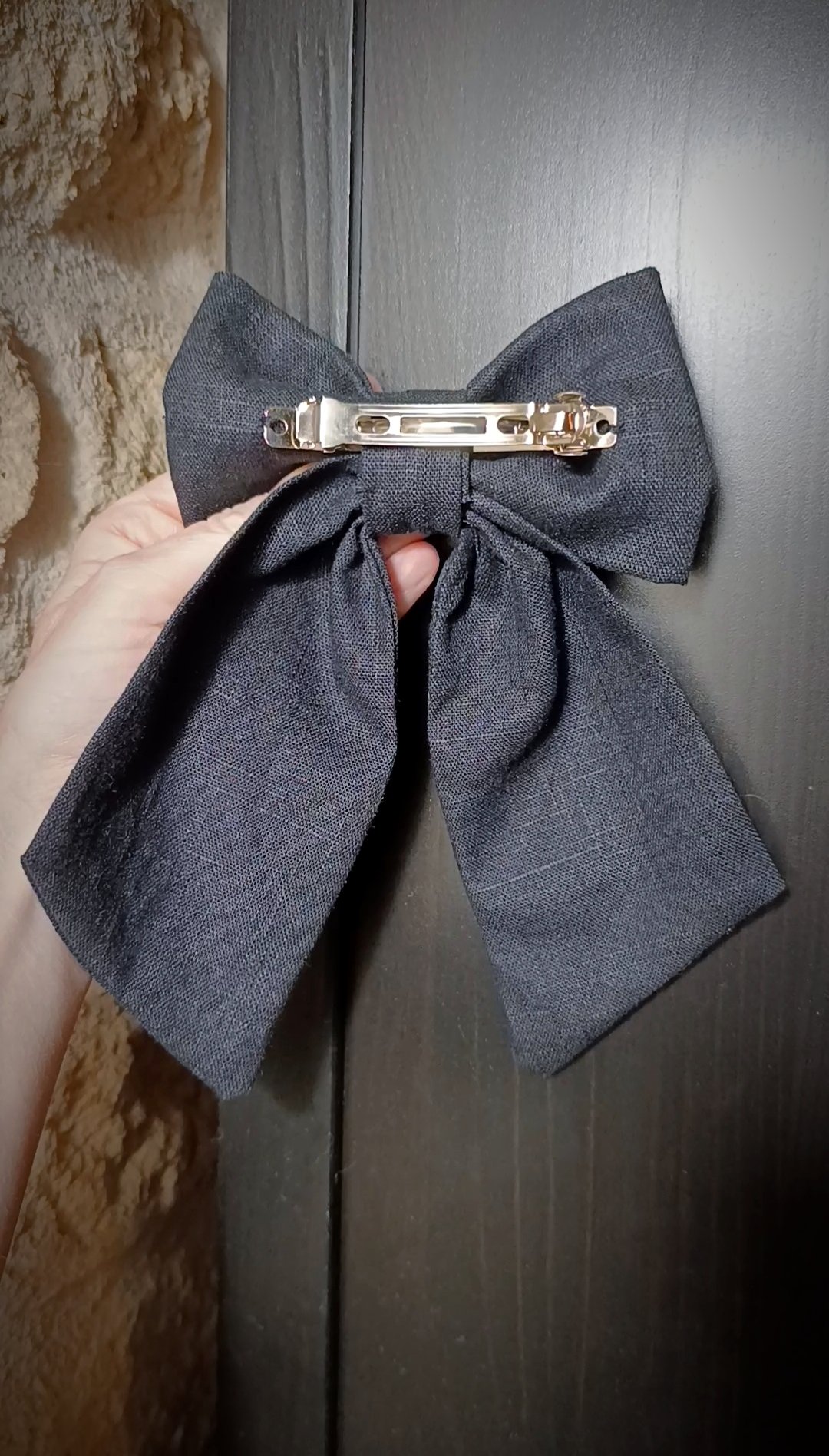 Barrette noeud brodée main - Citrouille et champignons enchantés – Image 5