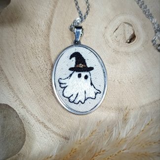 Collier Brodé Petit Fantôme Sorcier Mignon - Bijou Halloween