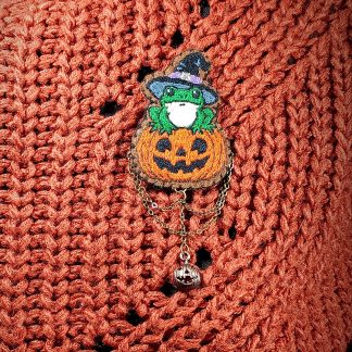 Broche grenouille sorcière & Citrouille Jack O'lantern – Bijou Brodé main Halloween